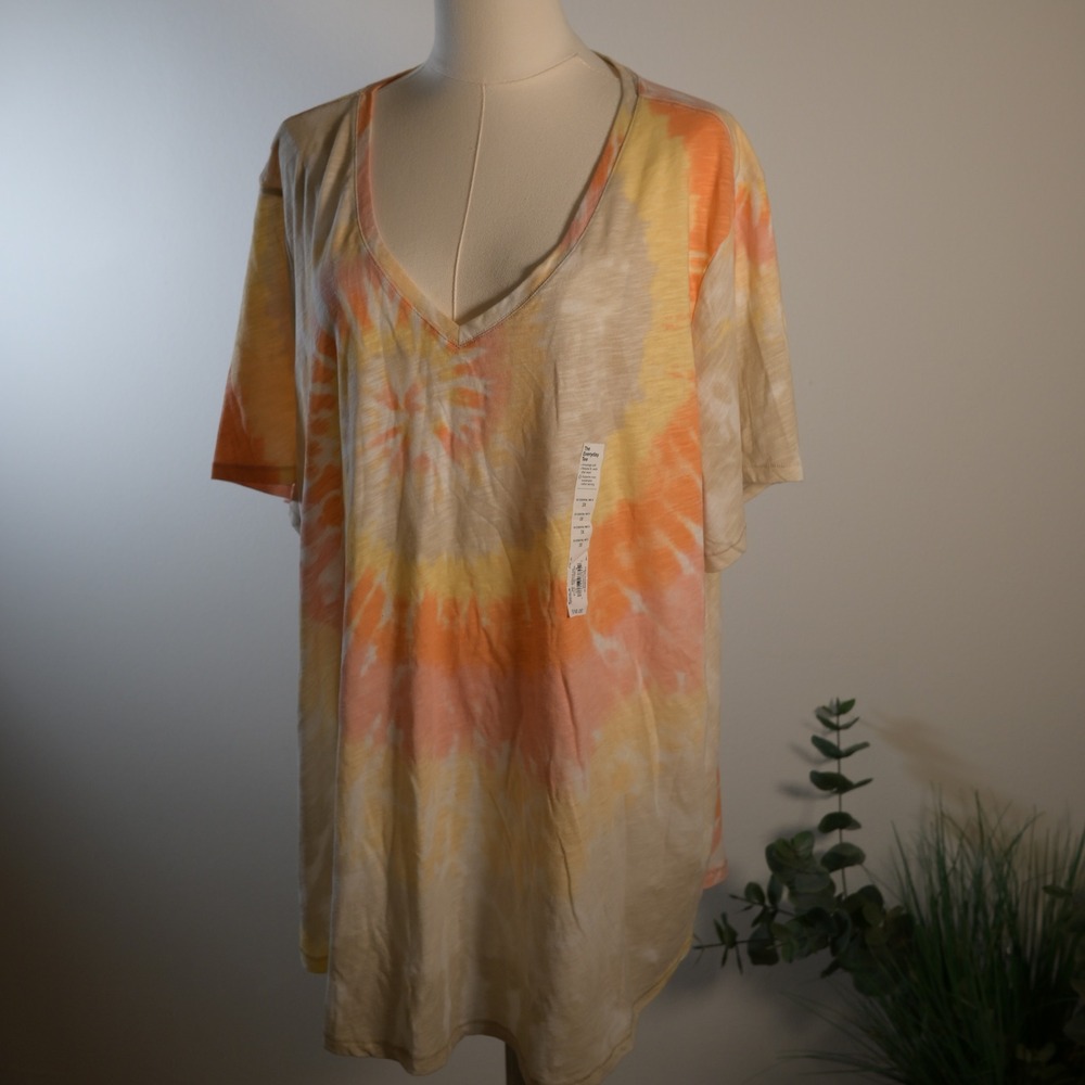 Sonoma Everyday Tee Womens 3X Orange Yellow Tie Dye V-Neck Short Sleeve T-Shirt